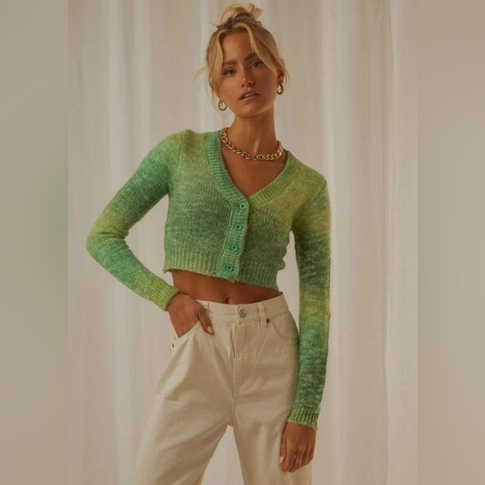 Princess Polly Cropped Ombré Green Knit Cardigan - Size S/M
